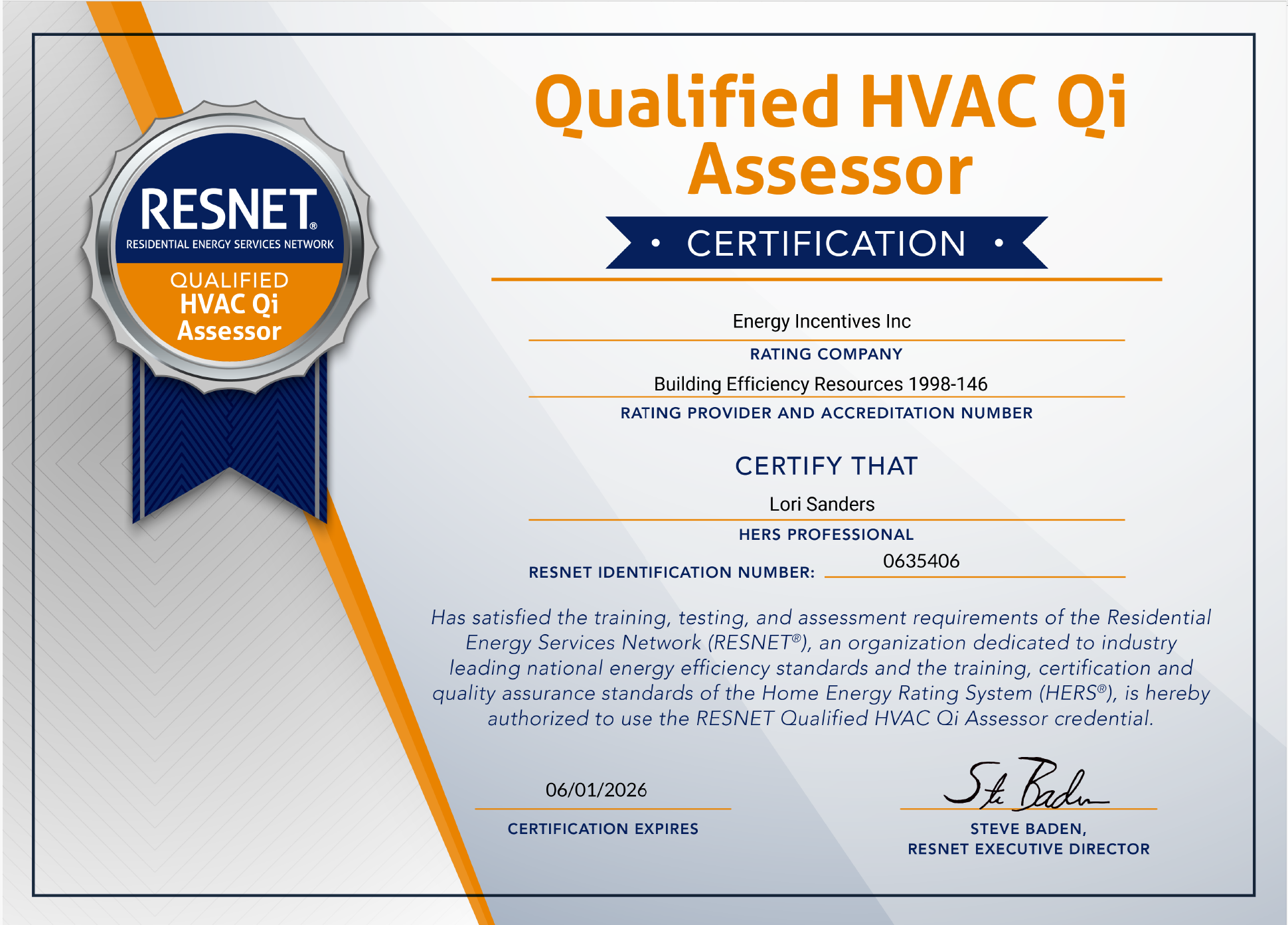 RESNET Qualified HVAC Qi Assessor